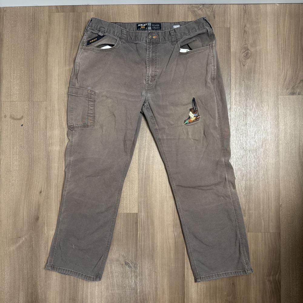 ARIAT M4 Rebar Cargo Pants Mens 38x30 Khaki Relaxed Straight Custom Work Wear